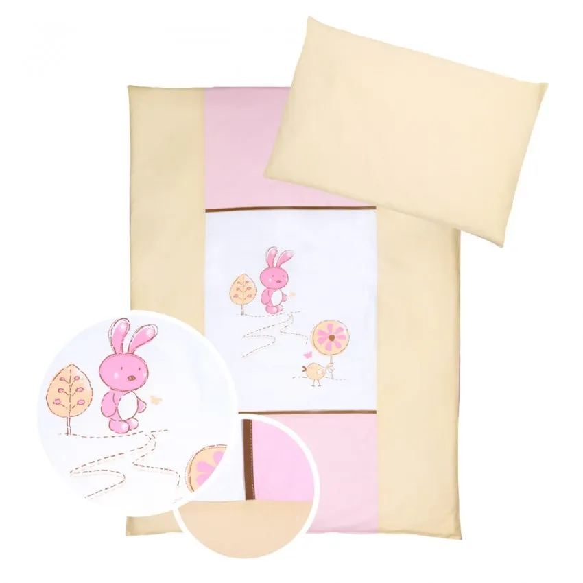 babashop.hu - Klups 2 részes ágynemű - K026 Nyuszi fehér-pink