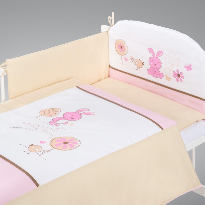 babashop.hu - Klups 4 részes ágynemű - K026 Nyuszi fehér-pink