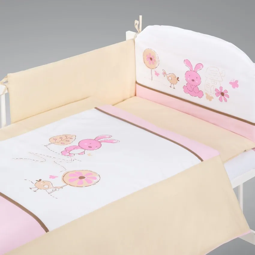 babashop.hu - Klups 5 részes ágynemű - K026 Nyuszi fehér-pink