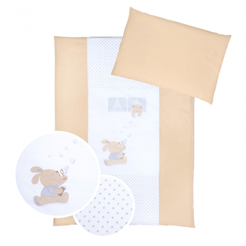 babashop.hu - Klups 3 részes ágynemű - K076 Buborékfújó nyuszi bézs-fehér