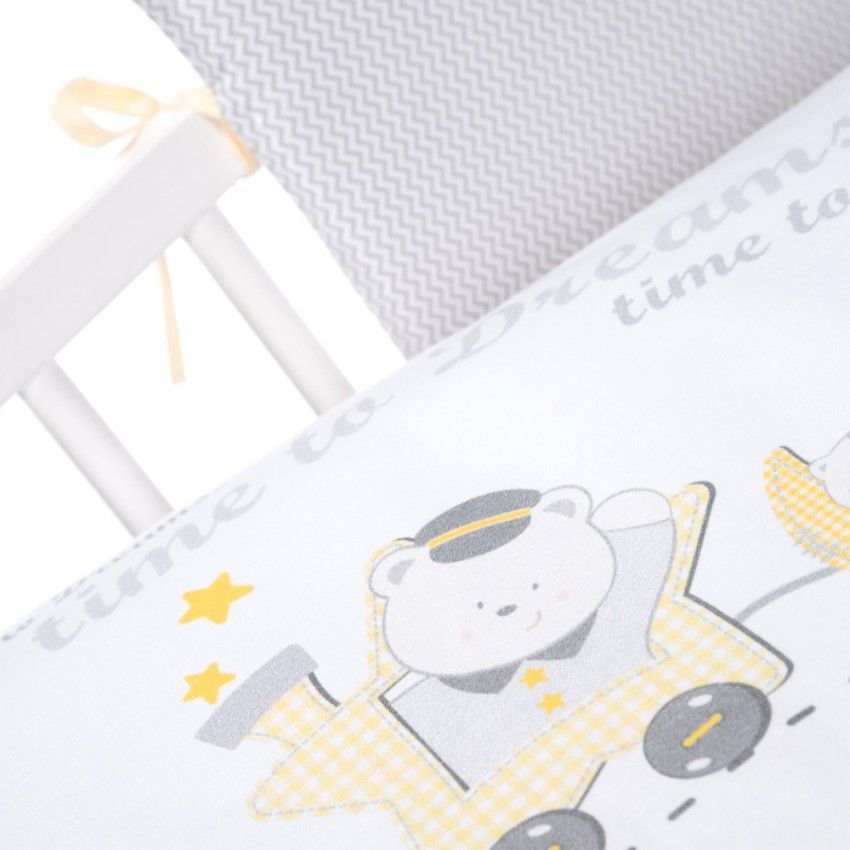babashop.hu - Klups 3 részes ágynemű - K086 Kisvonat sárga-szürke