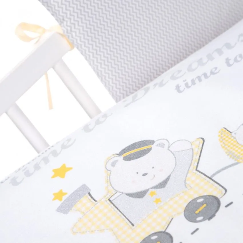 babashop.hu - Klups 3 részes ágynemű - K086 Kisvonat sárga-szürke