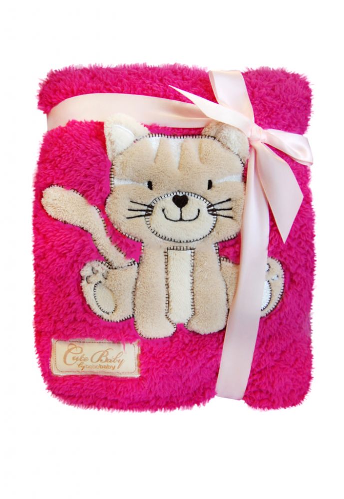 babashop.hu - Bobobaby Cute Baby plüss kocsitakaró 76x102cm - pink / cica
