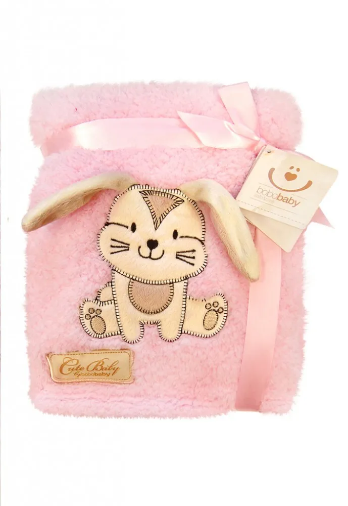 babashop.hu - Bobobaby Cute Baby plüss kocsitakaró 76x102cm - pink / nyuszi