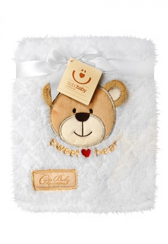 babashop.hu - Bobobaby Cute Baby plüss kocsitakaró 76x102cm - fehér / maci