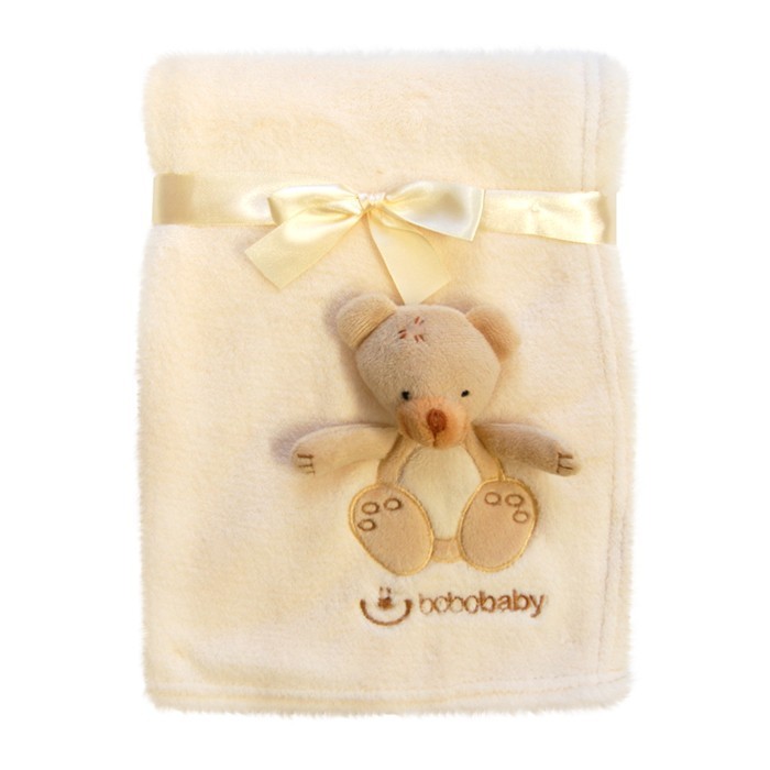 babashop.hu - Bobobaby mikroszálas 3D-s takaró 76x102cm - ekrü / maci