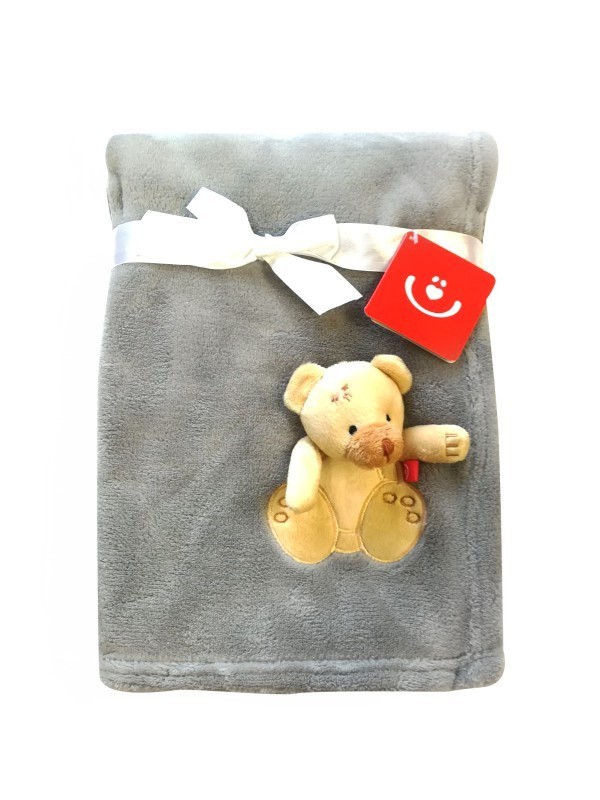 babashop.hu - Bobobaby mikroszálas 3D-s takaró 76x102cm - szürke / maci