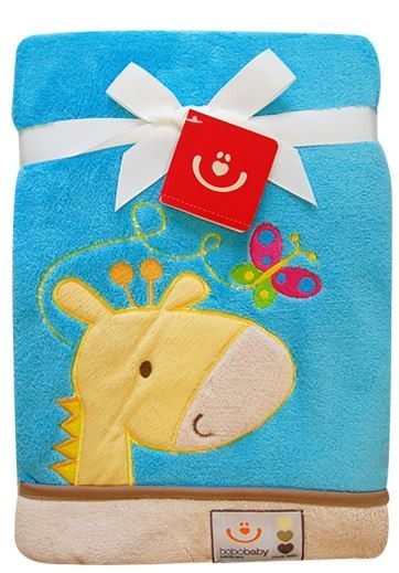 babashop.hu - Bobobaby mikroszálas kocsitakaró 76x102cm - kék / zsiráf