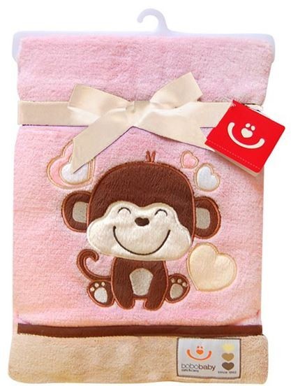 babashop.hu - Bobobaby mikroszálas kocsitakaró 76x102cm - rózsaszín / majom !! kifutó !!