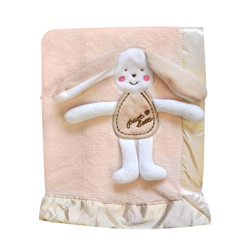 babashop.hu - Bobobaby plüss kocsitakaró 3D nyuszival 76x102cm - pasztell rózsaszín