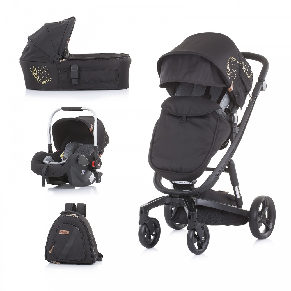 babashop.hu - Chipolino Electra 3in1 újszülött babakocsi fekete vázzal - Gold 2021