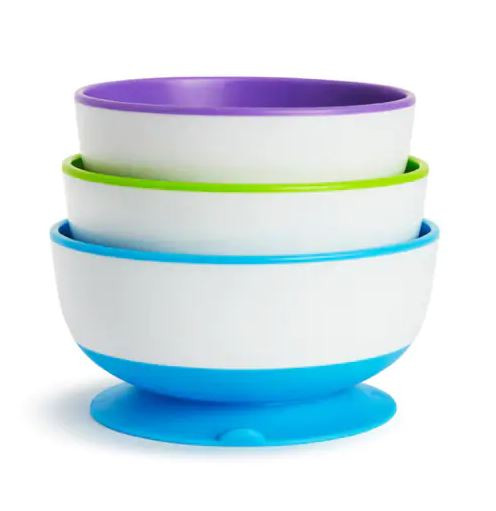 babashop.hu - Munchkin Stay Put™ 3db-os tálka szett csúszásgátló talppal (lila,zöld,kék)