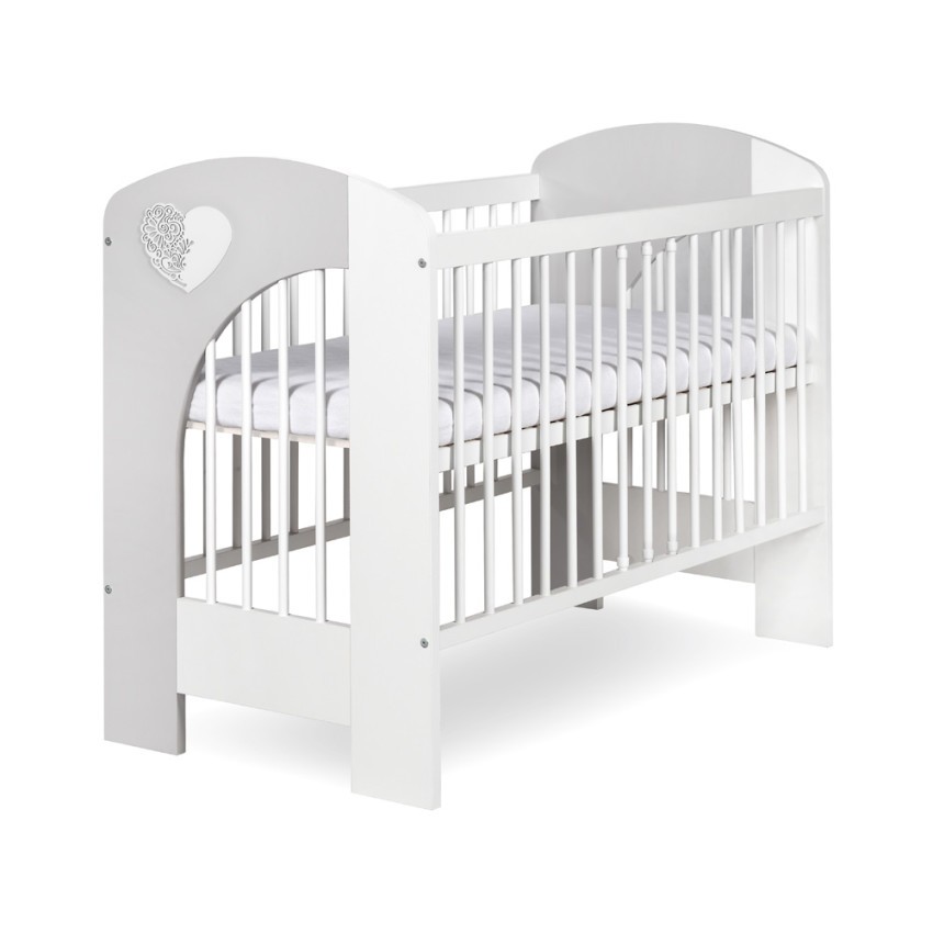 babashop.hu - Klups NEL Szív kiságy 60x120 - fehér & szürke