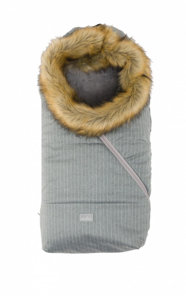 babashop.hu - Nuvita Ovetto Pop bundazsák szőrmével 80cm - Pinstripe Gray / Beige - 9236