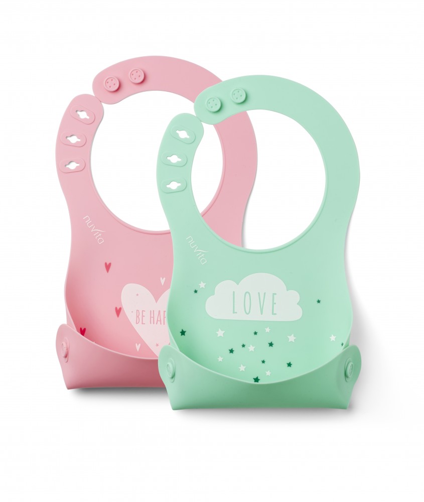 babashop.hu - Nuvita Squashy szilikon előke - zöld & pink - 4370