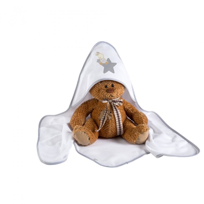 babashop.hu - Klups kapucnis kifogó - H205 Nyuszi csillaggal bézs-fehér