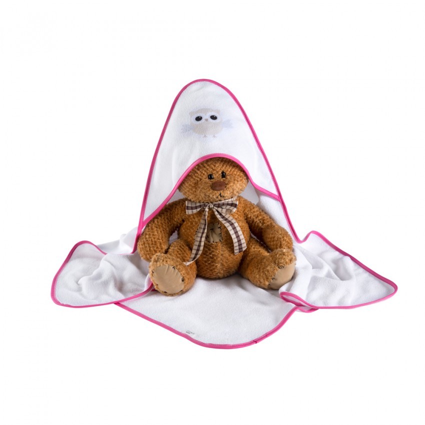 babashop.hu - Albero Mio kapucnis kifogó - H237 Baglyos pink-fehér