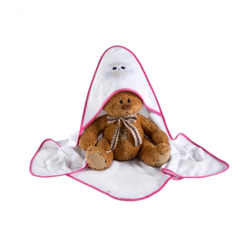 babashop.hu - Albero Mio kapucnis kifogó - H237 Baglyos pink-fehér