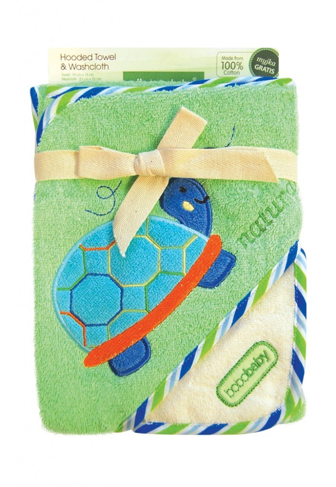 babashop.hu - Bobobaby termofrottír kapucnis kifogó 76x76cm + fürdető kendő - zöld / teknős