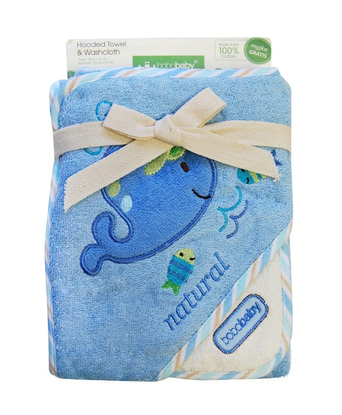 babashop.hu - Bobobaby termofrottír kapucnis kifogó 76x76cm + fürdető kendő - kék / bálna