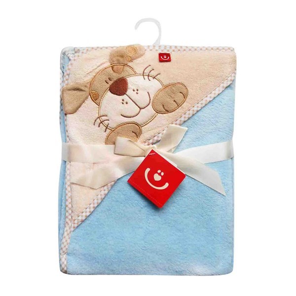 babashop.hu - Bobobaby plüss kapucnis kifogó 76x80cm - kék / kutya