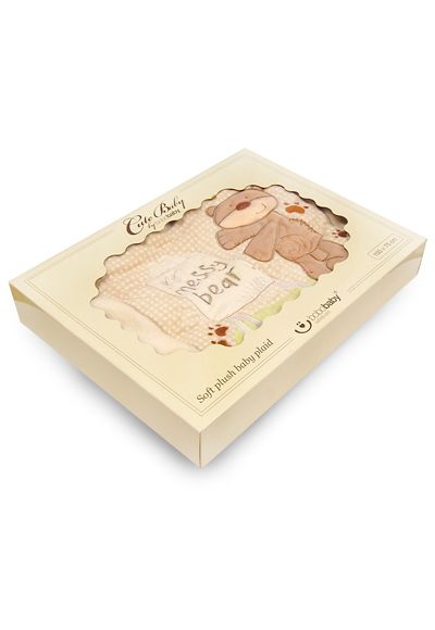 babashop.hu - Bobobaby dupla rétegű plüss takaró 75x100cm dobozban - Bézs Macis