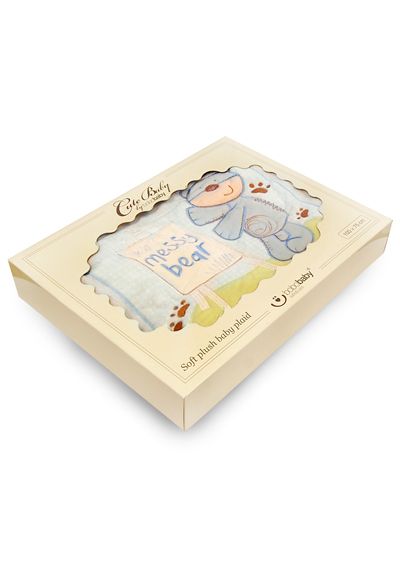 babashop.hu - Bobobaby dupla rétegű plüss takaró 75x100cm dobozban - Kék Maci