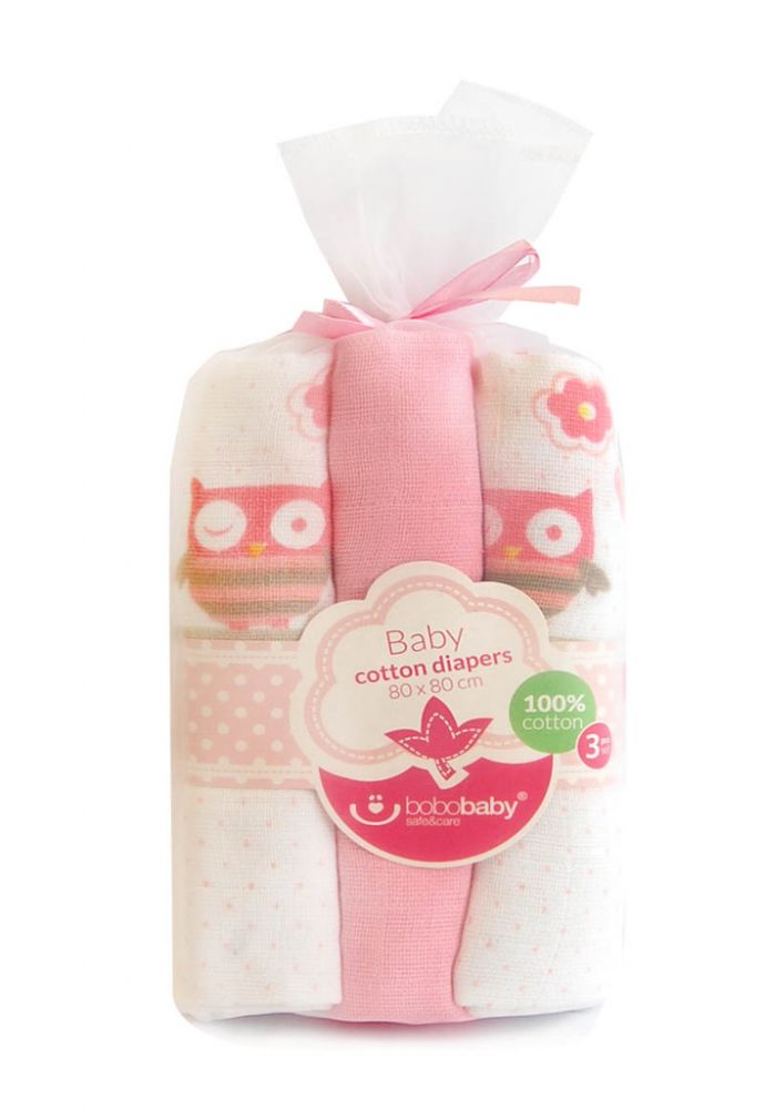 babashop.hu - BoboBaby tetra pelenka 3db 80x80cm - pink bagoly
