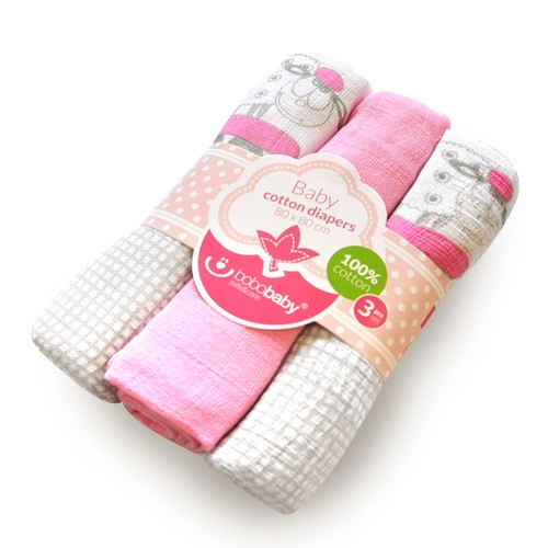 babashop.hu - Bobobaby tetra pelenka 3db 80x80cm - pink bárány