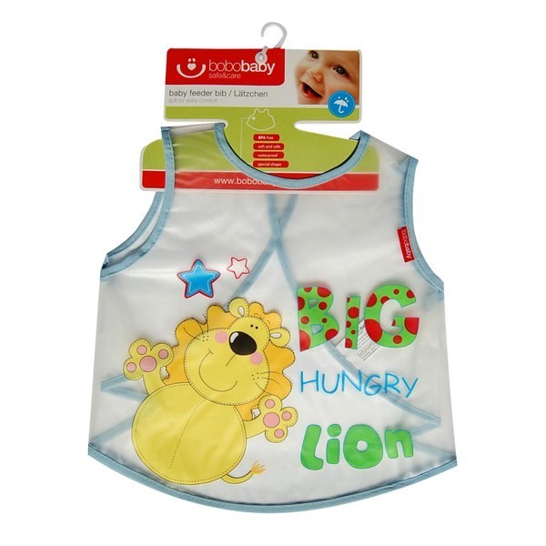 babashop.hu - Bobobaby tépőzáras előke L-es méret 36hó+ - Világoskék oroszlán