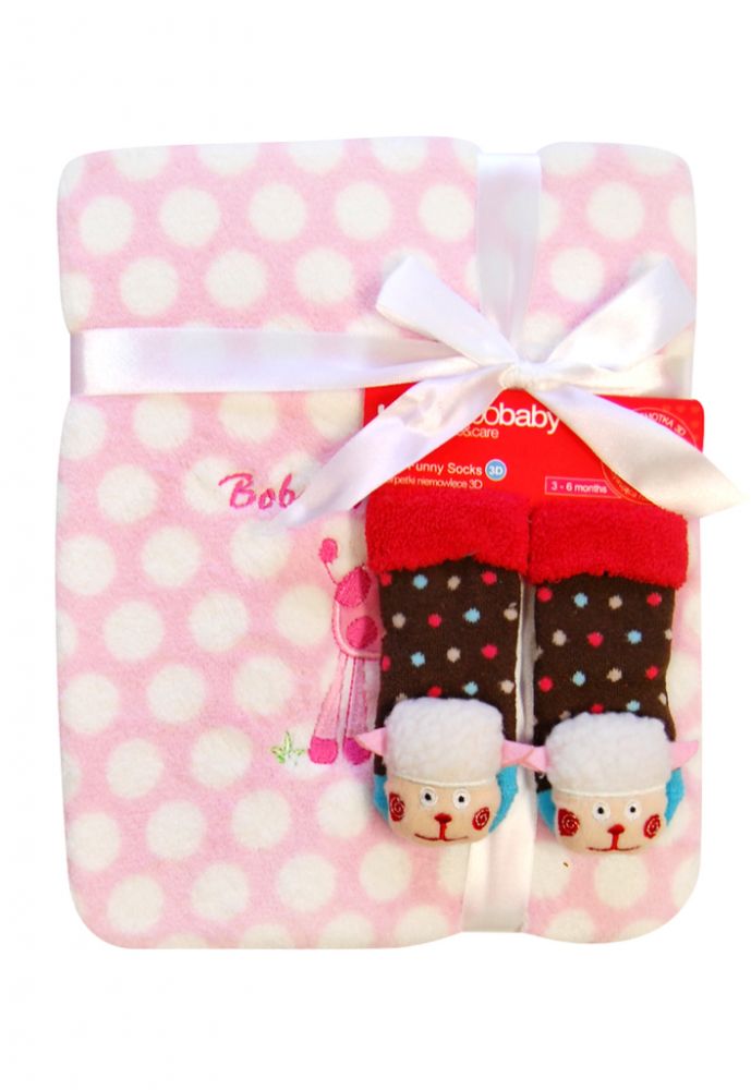 babashop.hu - Bobobaby ajándék szett 7 plüss takaró 76x102cm + 3D zokni - pink zsiráf
