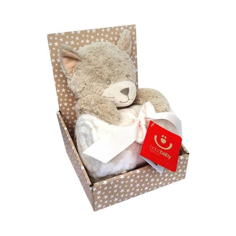 babashop.hu - Bobobaby plüss cica + plüss takaró 75x100cm - bézs