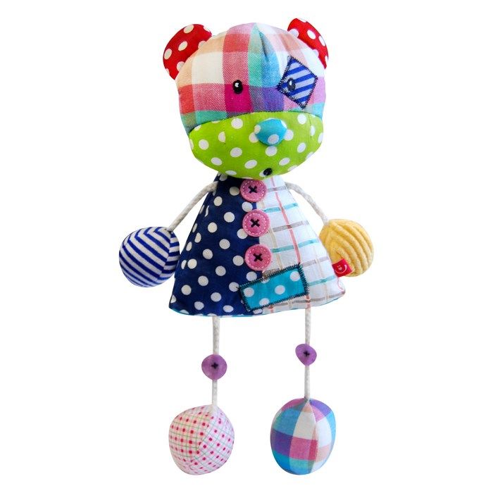 babashop.hu - Bobobaby patchwork plüss játék csörgővel - maci