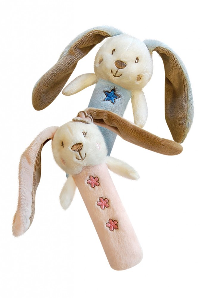 babashop.hu - Bobobaby plüss csörgő - kék hosszúfülű nyuszi