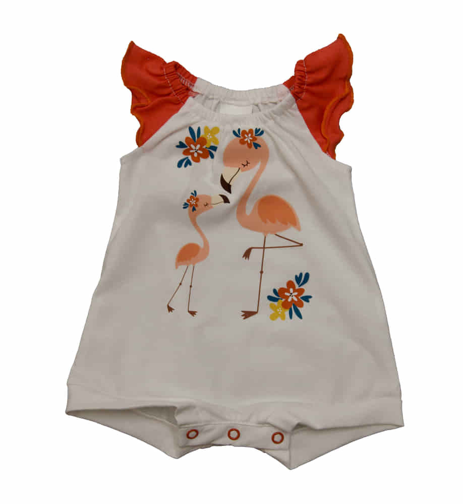 babashop.hu - Rövid ujjú kislány baba napozó Flamingó mintával