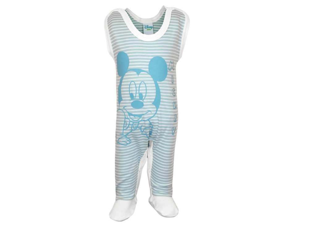 babashop.hu - Biopamut Disney Mickey ujjatlan kék-bézs csíkos rugdalózó 74