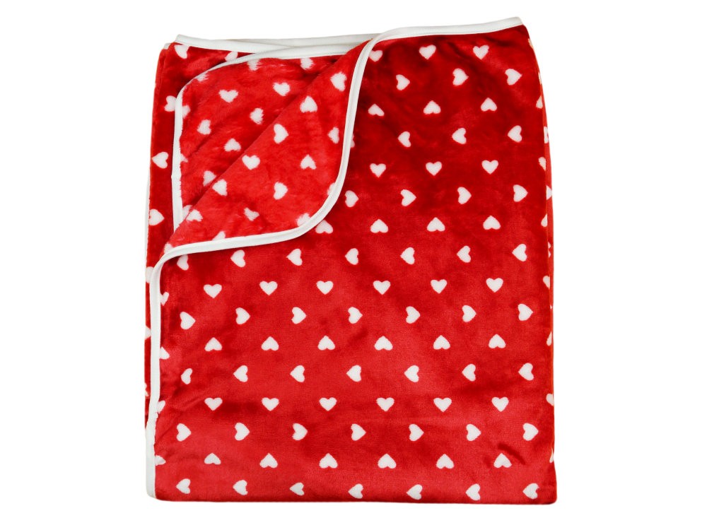 babashop.hu - Lányka szív mintás piros-fehér wellsoft takaró 150x90