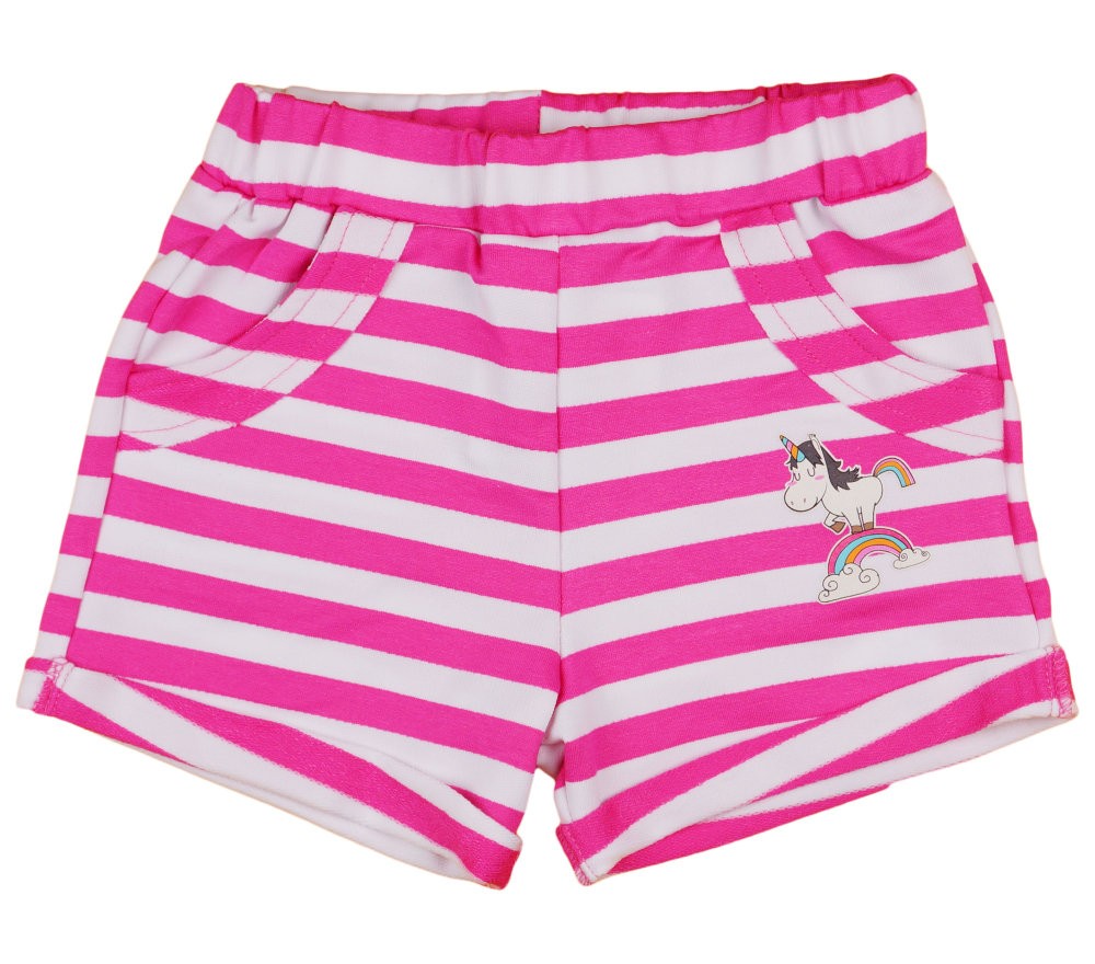babashop.hu - Unikornis kislány fehér-pink csíkos rövidnadrág