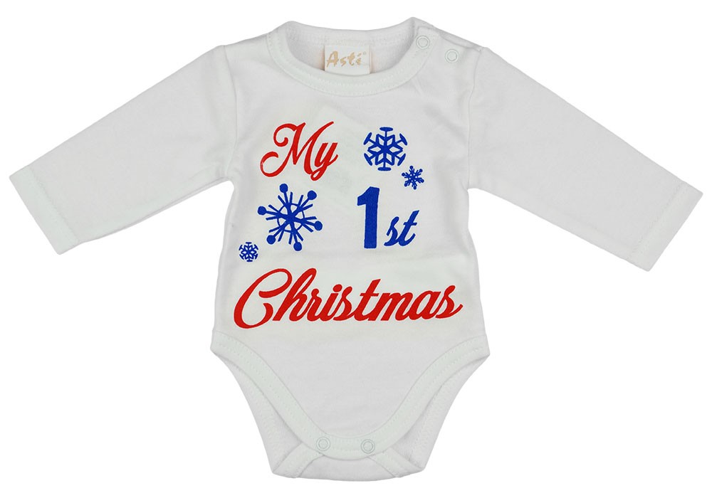 babashop.hu - "My first Christmas" feliratos hosszú ujjú karácsonyi baba body| kombidressz fehér