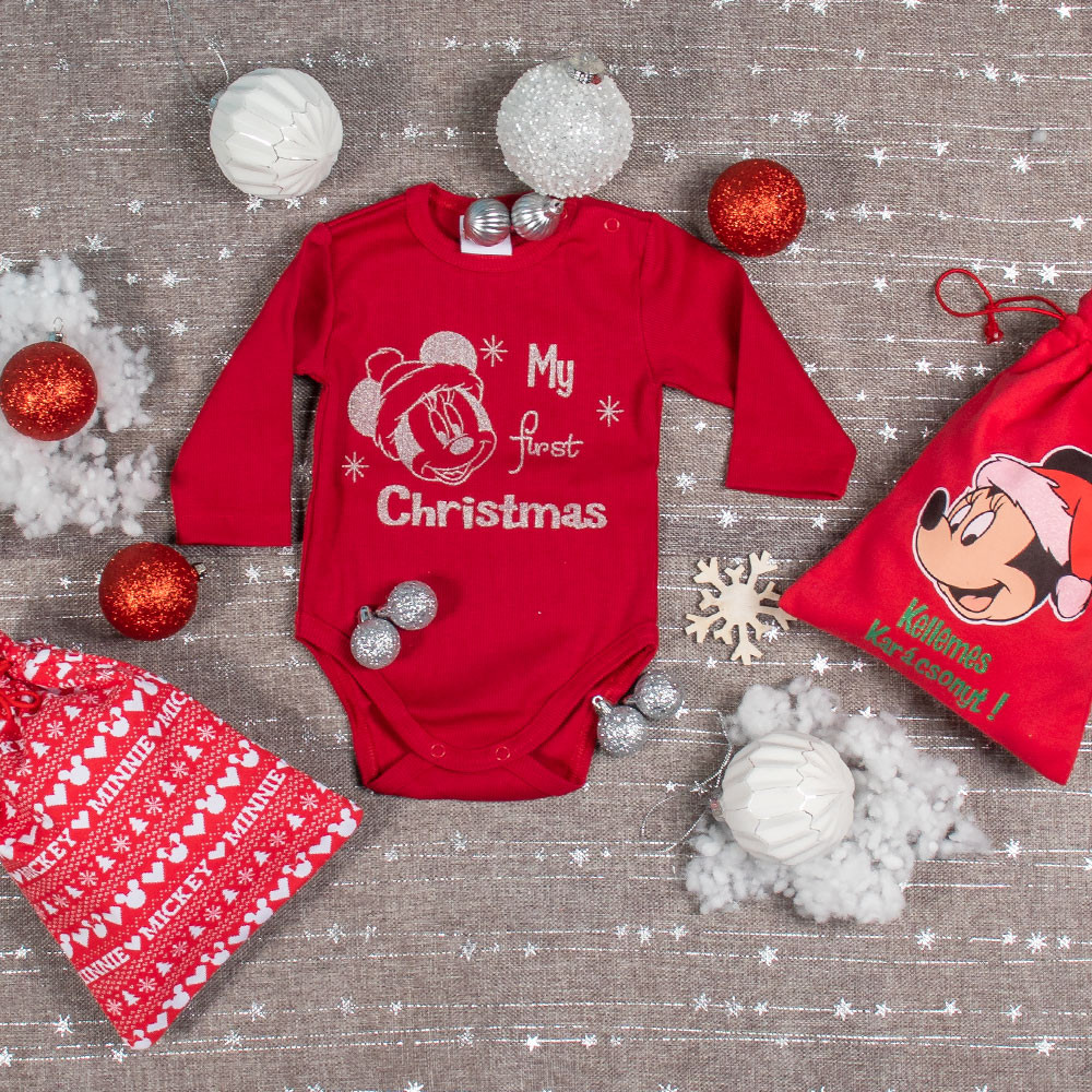 babashop.hu - Disney Minnie "My first Christmas" feliratos hosszú ujjú karácsonyi baba body|kombidressz