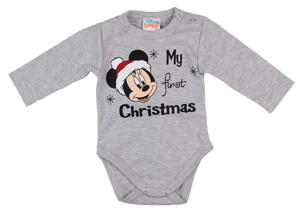 babashop.hu - Disney Minnie "My first christmas" feliratos karácsonyi hosszú ujjú baba body szürke