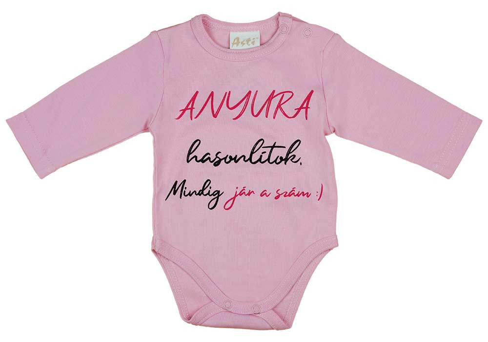 babashop.hu - "Anyura hasonlítok. Mindig jár a szám :)" feliratos hosszú ujjú baba body kék