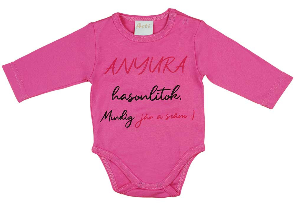 babashop.hu - "Anyura hasonlítok. Mindig jár a szám :)" feliratos hosszú ujjú baba body kék