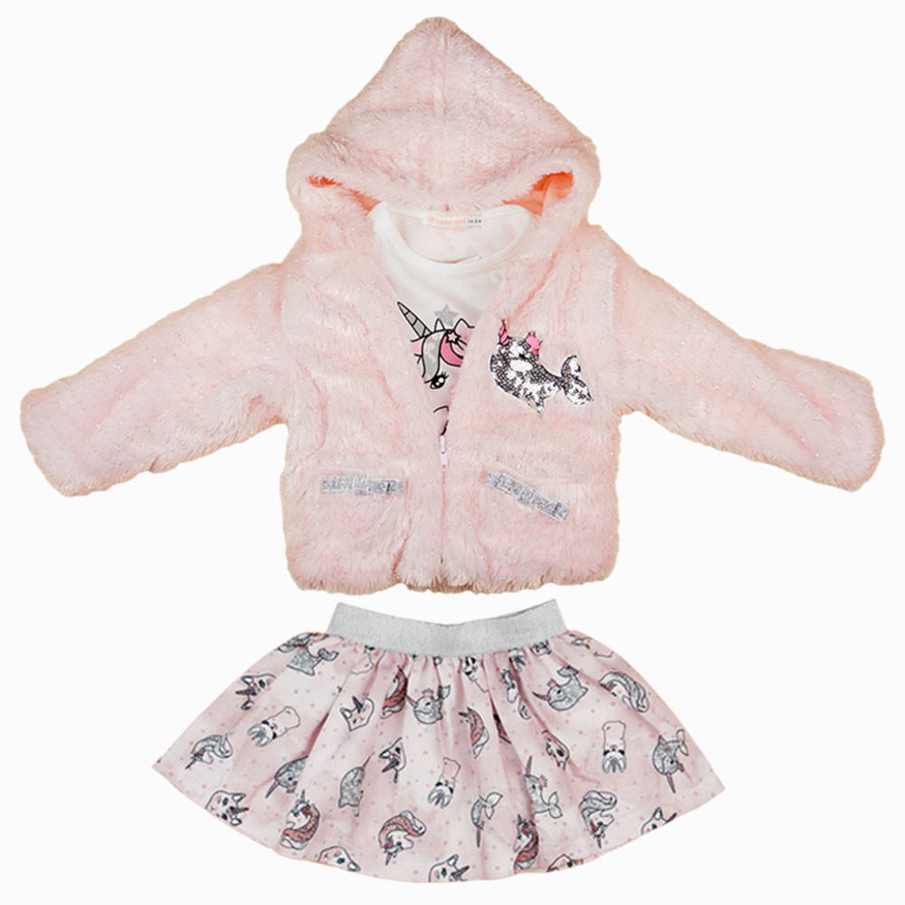 babashop.hu - 3 részes unikornisos szoknyás baba szett