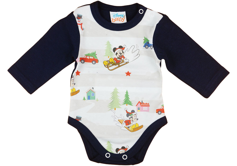 babashop.hu - Disney Mickey és Minnie karácsonyi hosszú ujjú baba body kék