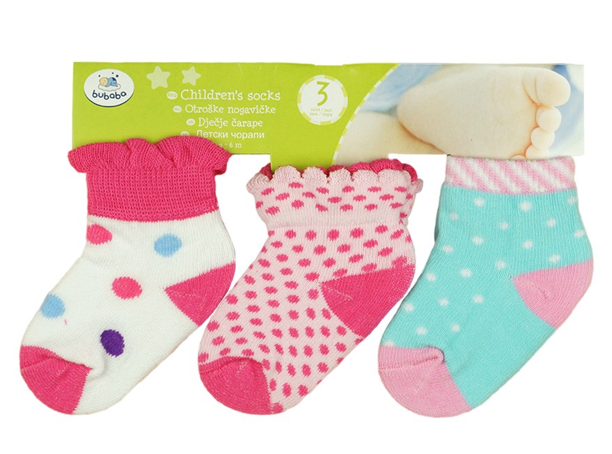 babashop.hu - Bubaba Zokni 3 pár - Rózaszín/kék pöttyös