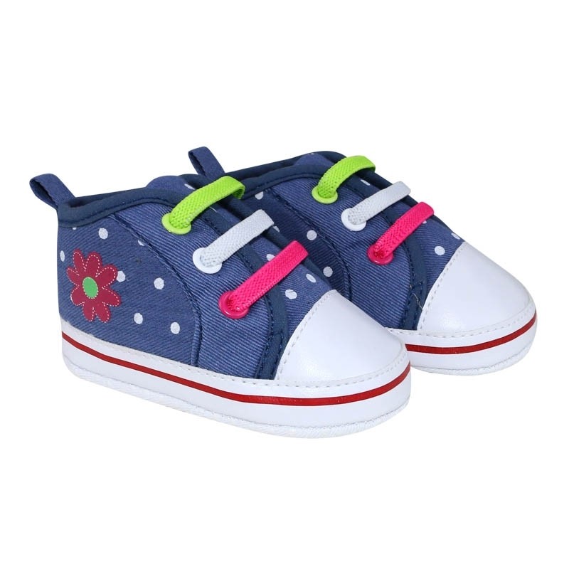 babashop.hu - Bubaba babacipő, fűzős 6-9 hó - Farmerkék, színes fűzős