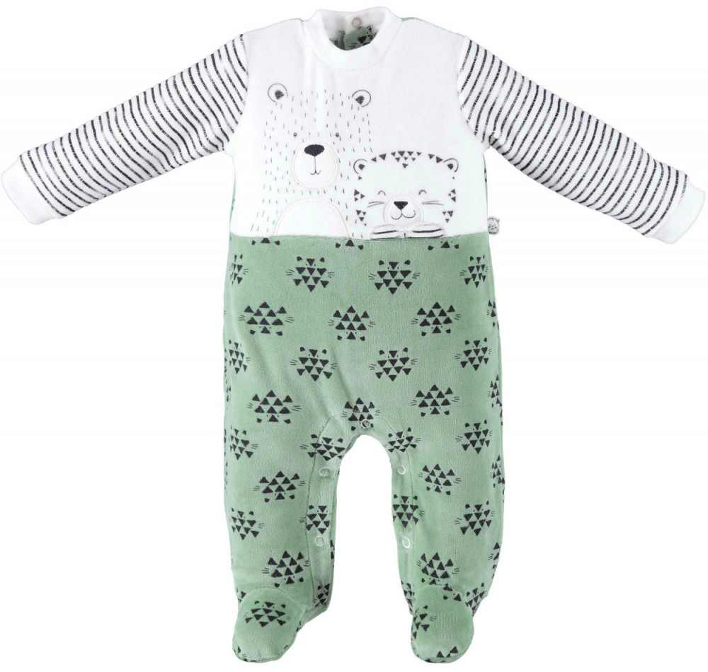 babashop.hu - iDO plüss rugdalózó - zöld lábrész, csíkos ujjú maci-tigris mintával