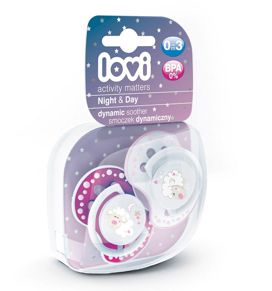 babashop.hu - Lovi Night&Day Dinamikus nyugtató cumi 2db (0-3 hónap) Bárányka - Rózsaszín
