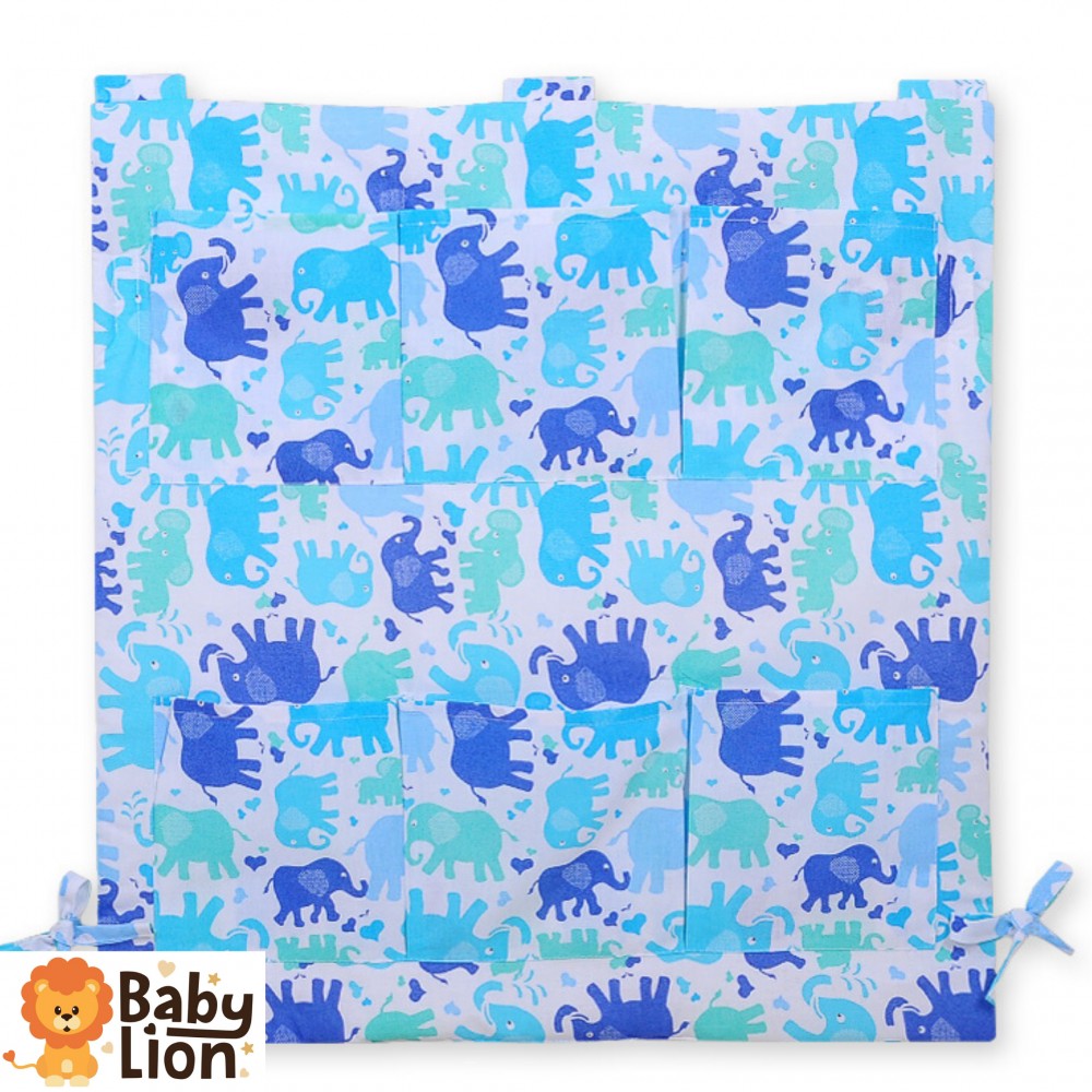babashop.hu - BabyLion Prémium Zsebes tároló kiságyra - Kék elefántok